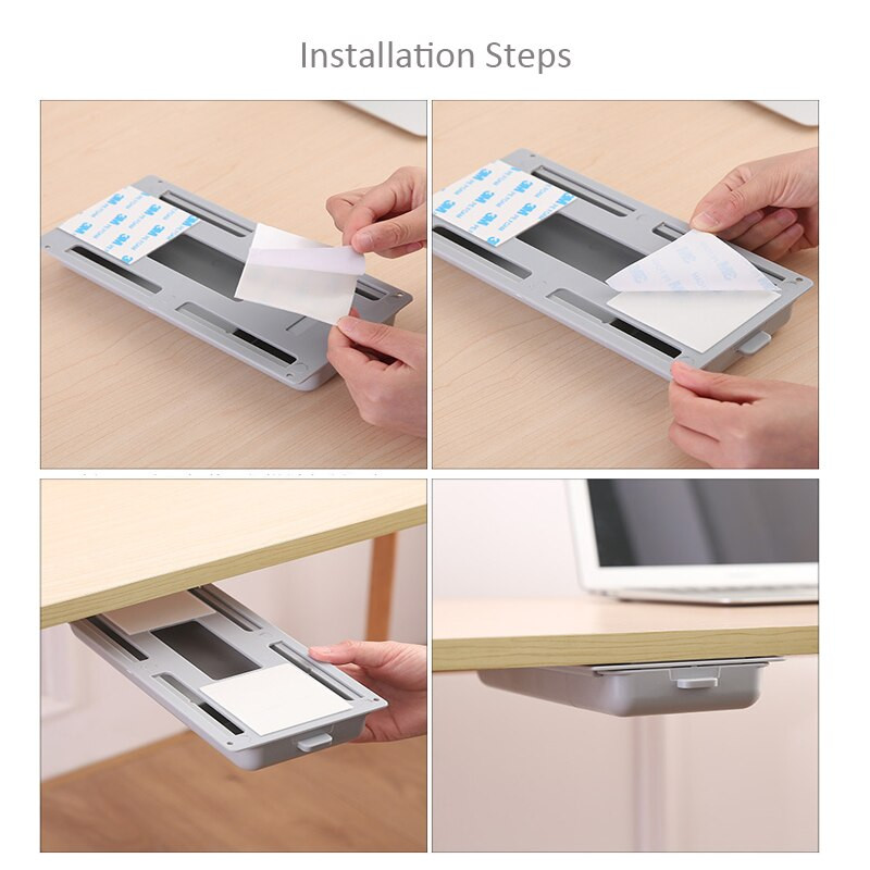 Sertare de depozitare sub birou Organizator pentru cosmetice Dulap lipit din plastic Masa ascunsă Cutie de depozitare Economisește spațiu Articol de acasă C94