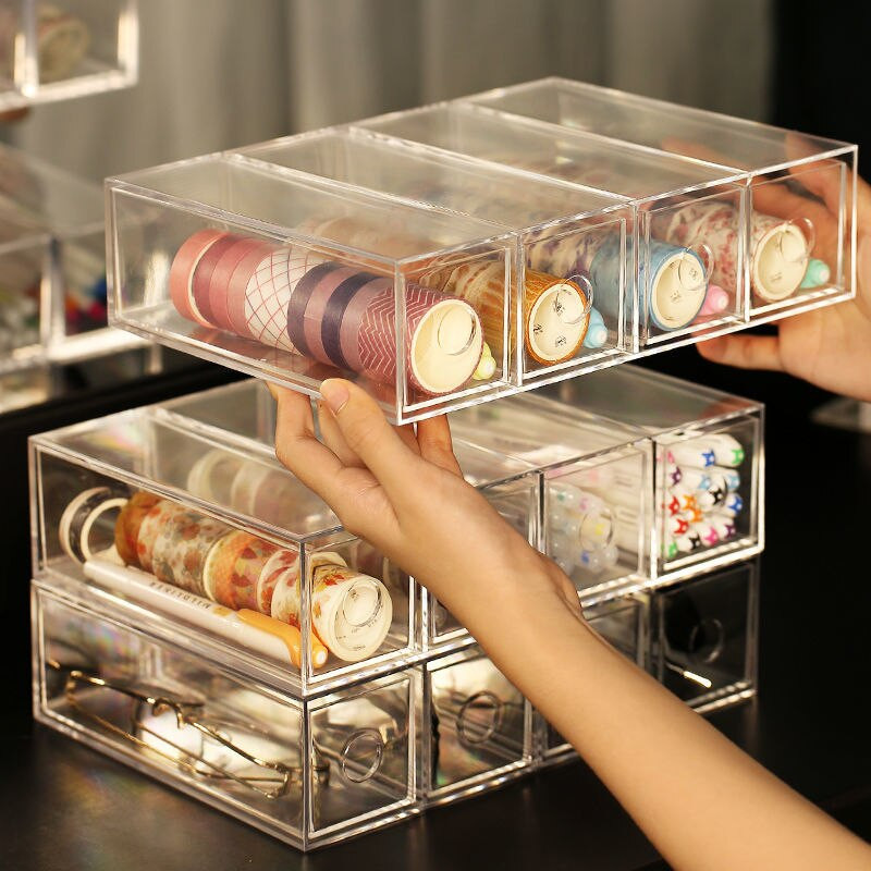 Priehľadná úložná krabica na slnečné okuliare, kozmetické kontakty, stolový organizér, zásuvka, viacbunková zásuvka na šperky