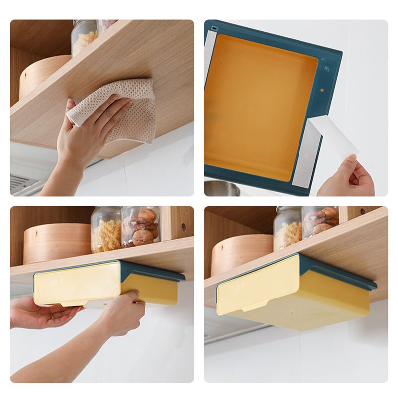 Závesný úložný box pod stolom do kuchynskej linky, kancelársky samolepiaci zásobník na ceruzky, organizér na make-up