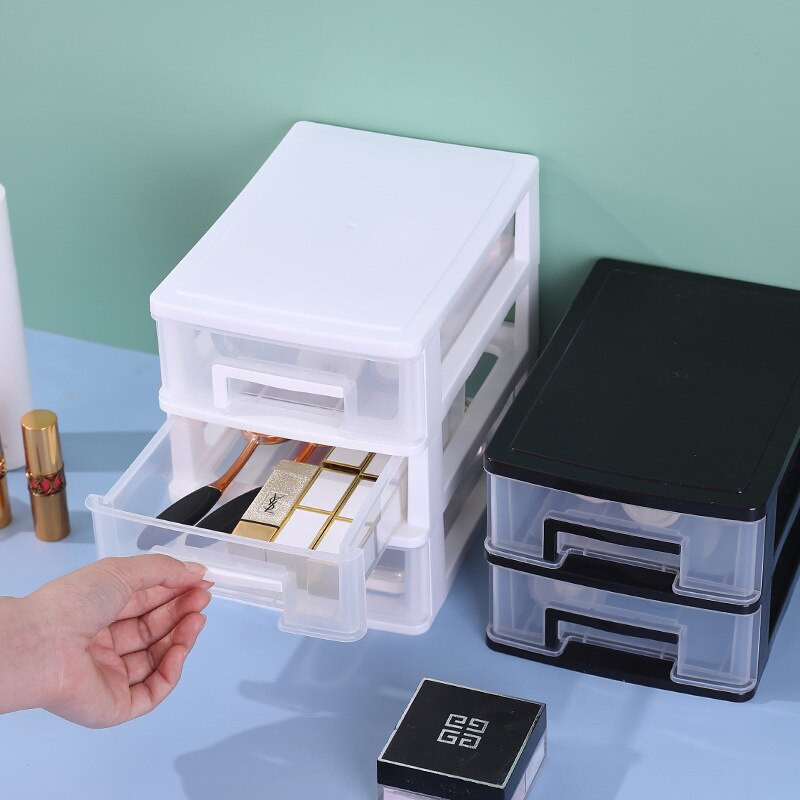 Dvojzásuvkový úložný box na stôl, plastový stojan na spisy, úložný box na kozmetiku, úložný box na make-up