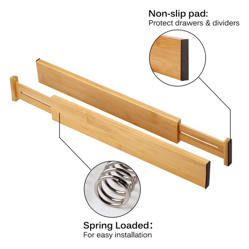 1 pakuotė bambukiniai stalčių skirstytuvai Namai Virtuvė Miegamasis Spyruokliniai reguliuojami stalčių skyrikliai Stalčių laikymo pagalba