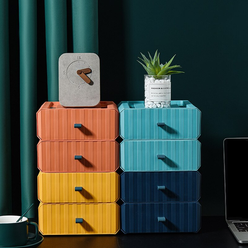 Nový viacfarebný stolový organizér so zásuvkou, stohovateľný, kúpeľňový, kozmetický rúška, kancelárske doplnky, úložný box, plastové zásuvkové koše