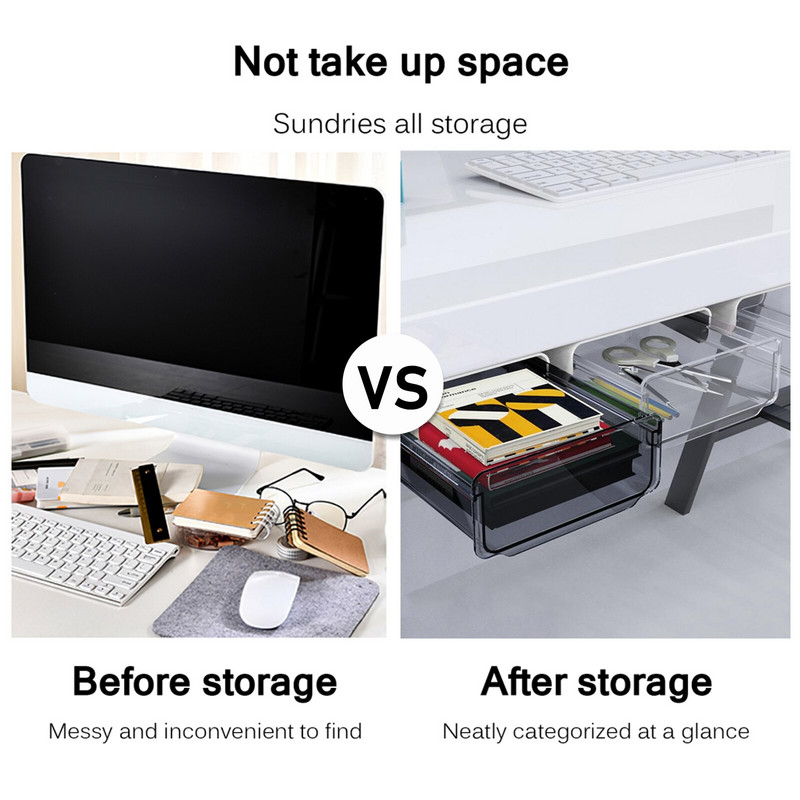 Pašlīmēšanās zem rakstāmgalda atvilktnes uzglabāšanas kastes zīmuļu kancelejas piederumu organizētājs slēptā šķirošanas kaste biroja pildspalvu uzglabāšanas paplātes organizators