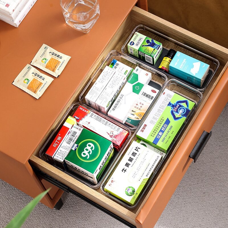 Organizéry zásuviek, skrinka, plast, stôl, box, komoda, priečky na uloženie a poriadok, police na stôl, riad, vidlička, nôž, paličky