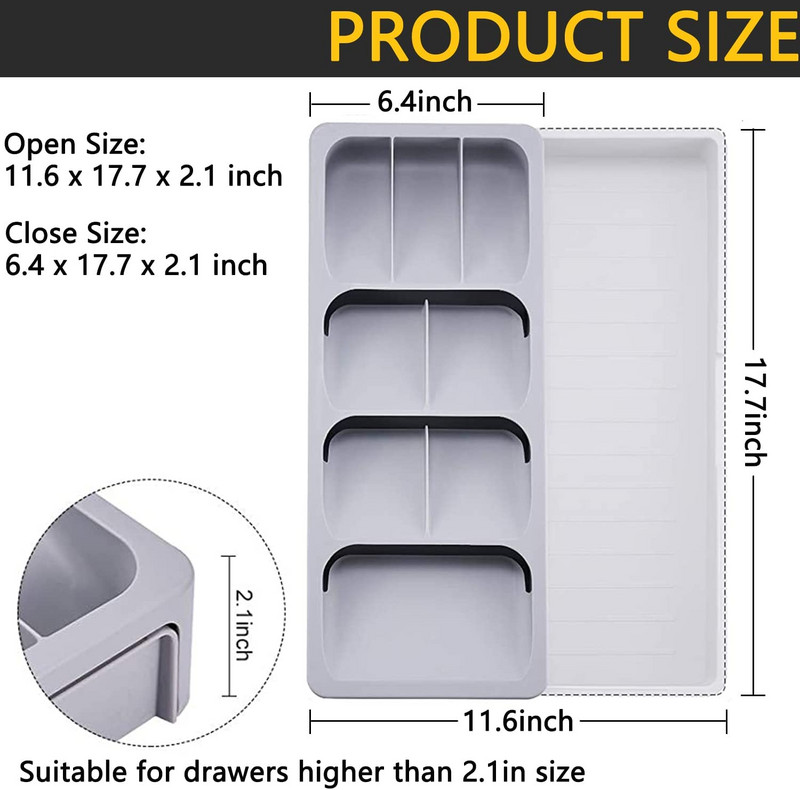 Δίσκος οργάνωσης συρταριών κουζίνας Ασημένια μαχαιροπίρουνα Επεκτάσιμος οργανωτής αποθήκευσης για κράτημα μαχαιροπήρουνων κουτάλια πιρούνια