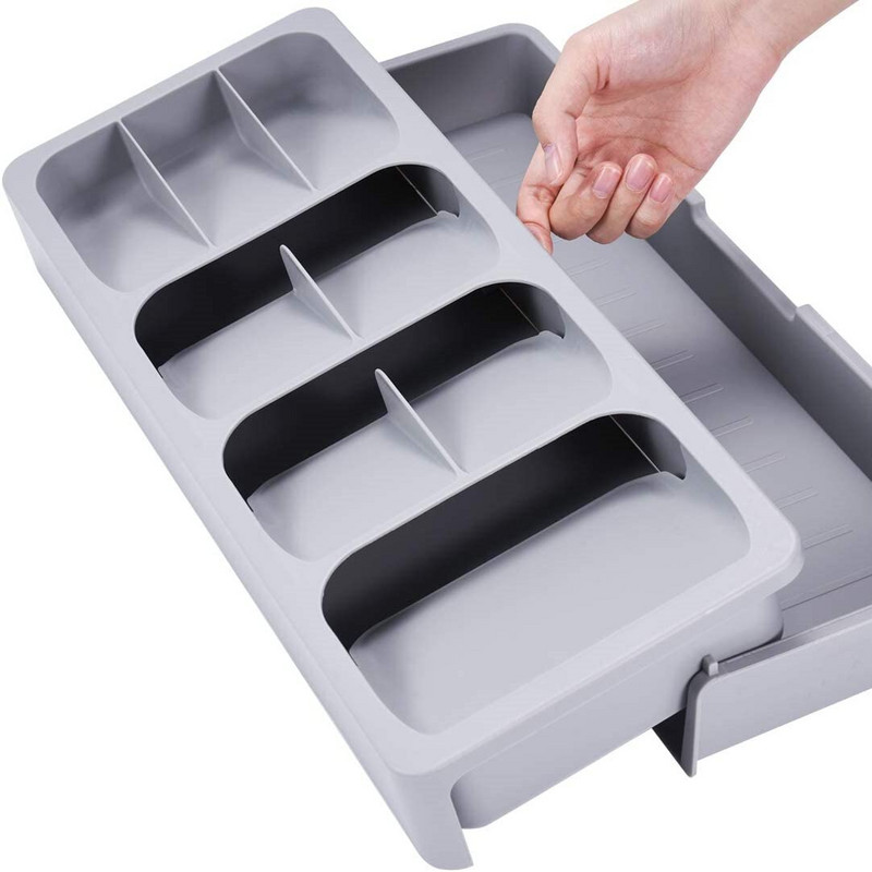 Δίσκος οργάνωσης συρταριών κουζίνας Ασημένια μαχαιροπίρουνα Επεκτάσιμος οργανωτής αποθήκευσης για κράτημα μαχαιροπήρουνων κουτάλια πιρούνια