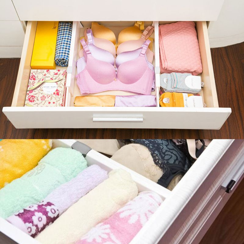 Teleskopický úložný priestor do komody, deliace priečky, organizéry zásuviek, oddeľovače, rozšíriteľný organizér na podnosy do kuchyne, kúpeľne, úložný priestor do komody