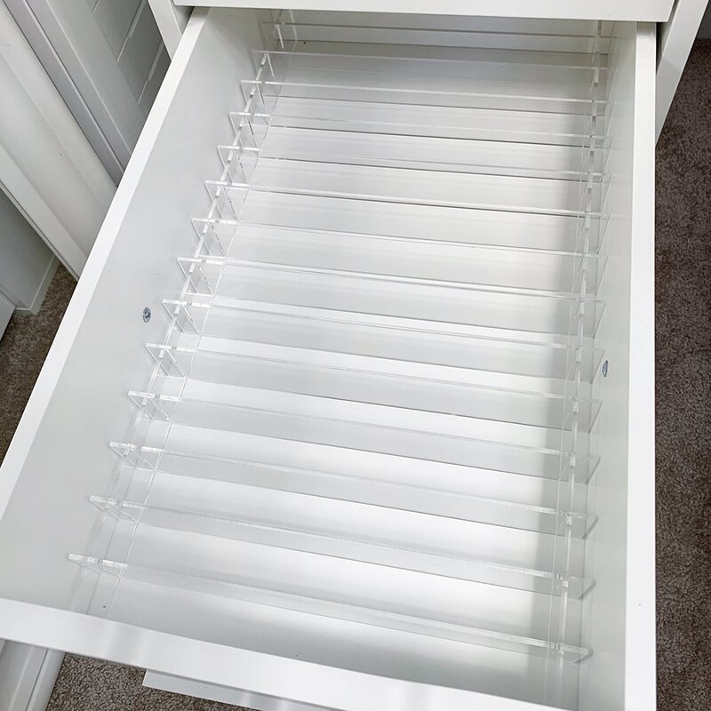 ARCO DIY deliace priečky do zásuviek pre 5- a 9-zásuvkovú jednotku ALEX, akrylové vložky do zásuviek, organizér na make-up, úložné palety, sada deliacie priečky 2