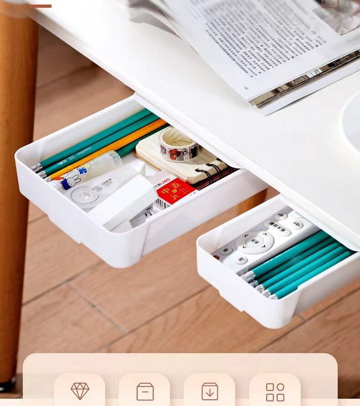 Slēptās atvilktnes veida uzglabāšanas kaste zem rakstāmgalda Biroja rakstāmgalda apakša Ielīmējiet kancelejas piederumu kaste Kopmītne Dažādu uzglabāšanas šķirošanas kaste