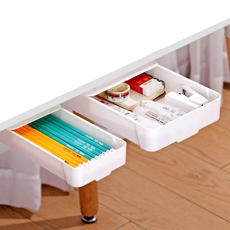 Slēptās atvilktnes veida uzglabāšanas kaste zem rakstāmgalda Biroja rakstāmgalda apakša Ielīmējiet kancelejas piederumu kaste Kopmītne Dažādu uzglabāšanas šķirošanas kaste