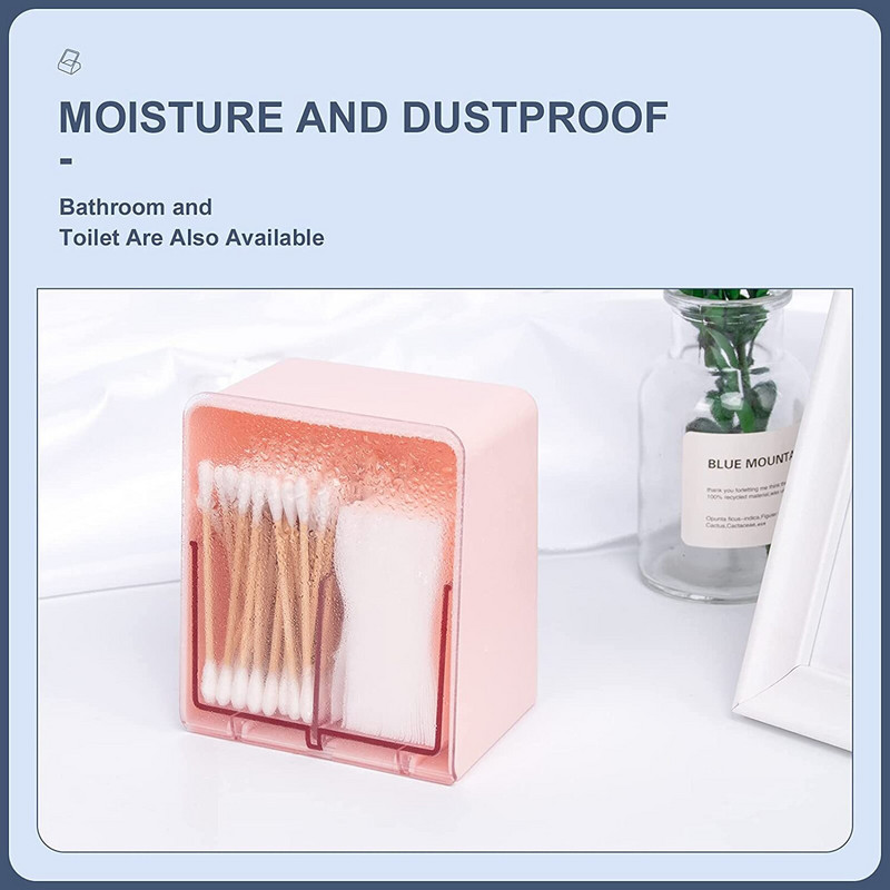 Priehľadná plastová úložná krabica na stôl, dvojvrstvová vatová tyčinka, kozmetická bavlnená úložná krabica s krytom, organizér