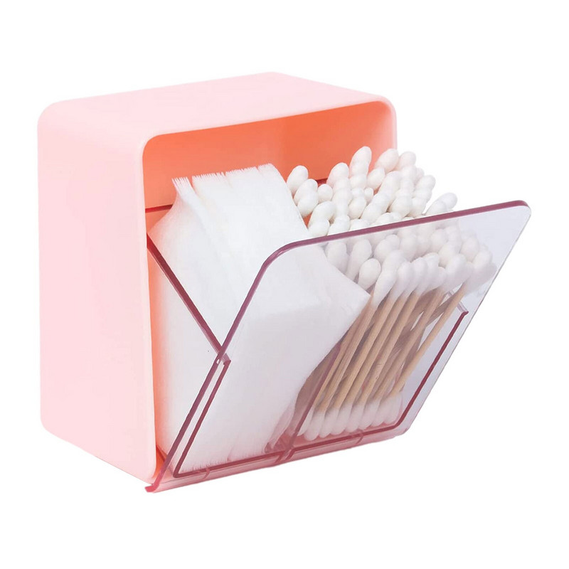 Priehľadná plastová úložná krabica na stôl, dvojvrstvová vatová tyčinka, kozmetická bavlnená úložná krabica s krytom, organizér