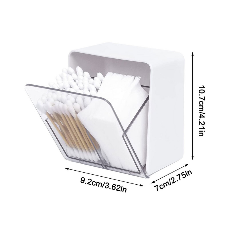 Priehľadná plastová úložná krabica na stôl, dvojvrstvová vatová tyčinka, kozmetická bavlnená úložná krabica s krytom, organizér
