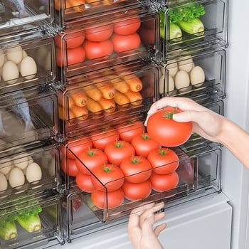Кухненски хладилник Прозрачен органайзер Подреждащ се Поддържащ свежест Фризер Чекмедже Кухня Плодове Кутия за съхранение на храна Кошчета за сортиране