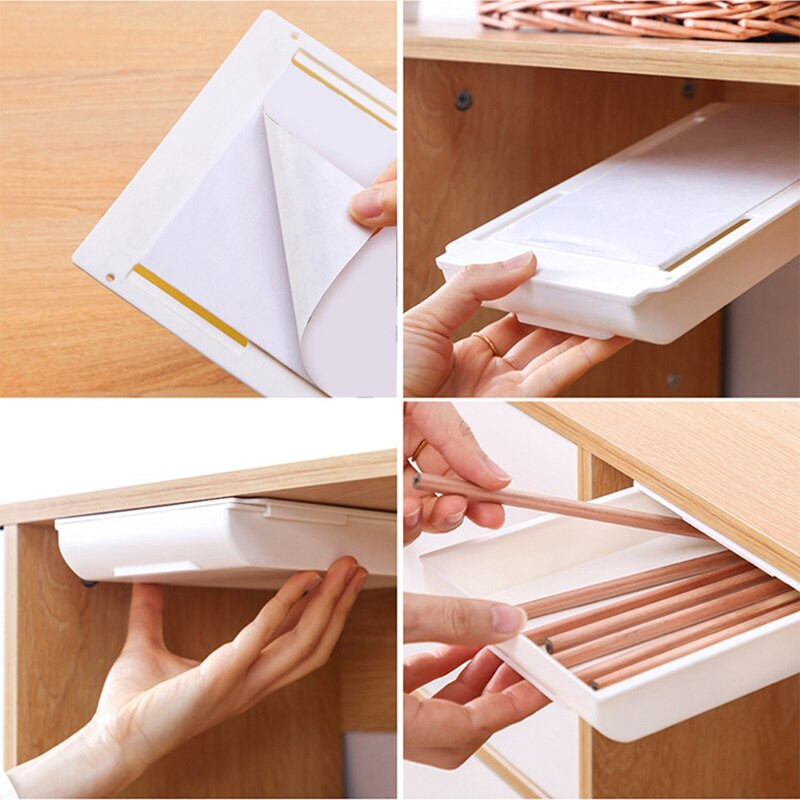 Samolepiaci zásobník na ceruzky, úložný priestor na stôl, organizér do zásuvky, krabica pod stôl, stojan, samolepiaci úložný priestor pod zásuvku na kancelárske potreby