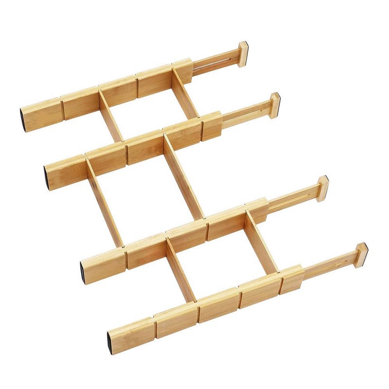 Bambusový deliaci čap zásuviek, organizér do kuchynských zásuviek, nastaviteľný, rozšíriteľný, deliaci čap zásuviek, ľahko inštalovateľná priečka zásuviek