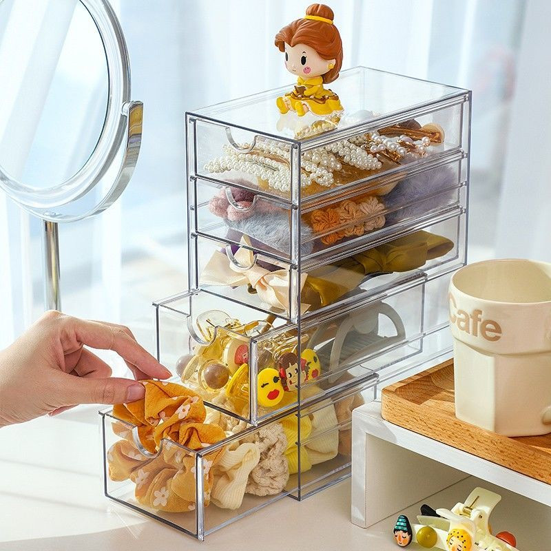 Zásuvka na úložný priestor na gumičky do vlasov, vlasové doplnky, úložná krabička na šperky, plastový stolný organizér na rúž, organizér na papiernictvo