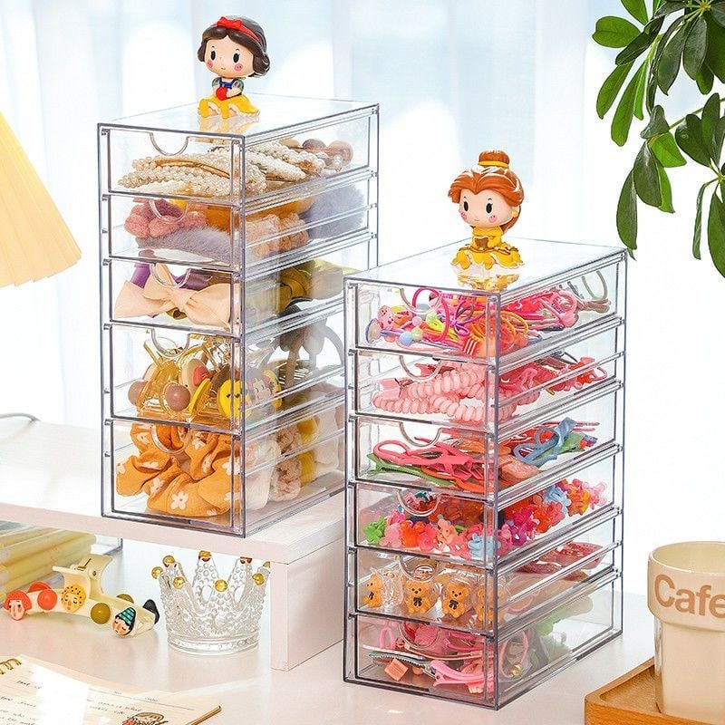 Zásuvka na úložný priestor na gumičky do vlasov, vlasové doplnky, úložná krabička na šperky, plastový stolný organizér na rúž, organizér na papiernictvo