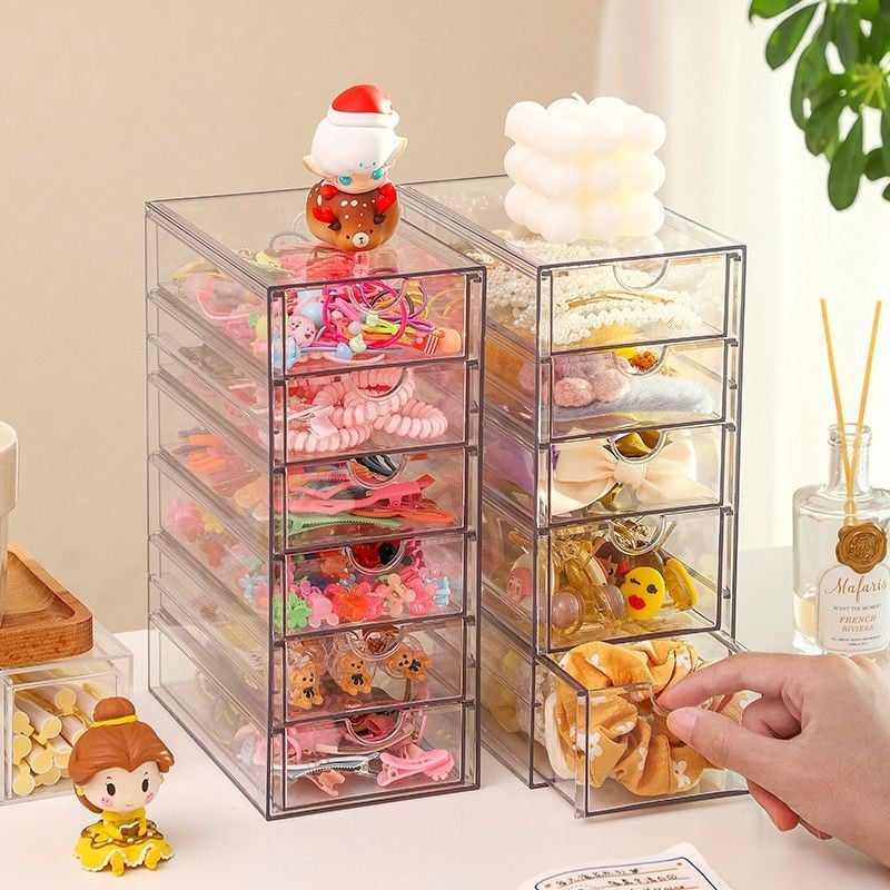 Zásuvka na úložný priestor na gumičky do vlasov, vlasové doplnky, úložná krabička na šperky, plastový stolný organizér na rúž, organizér na papiernictvo