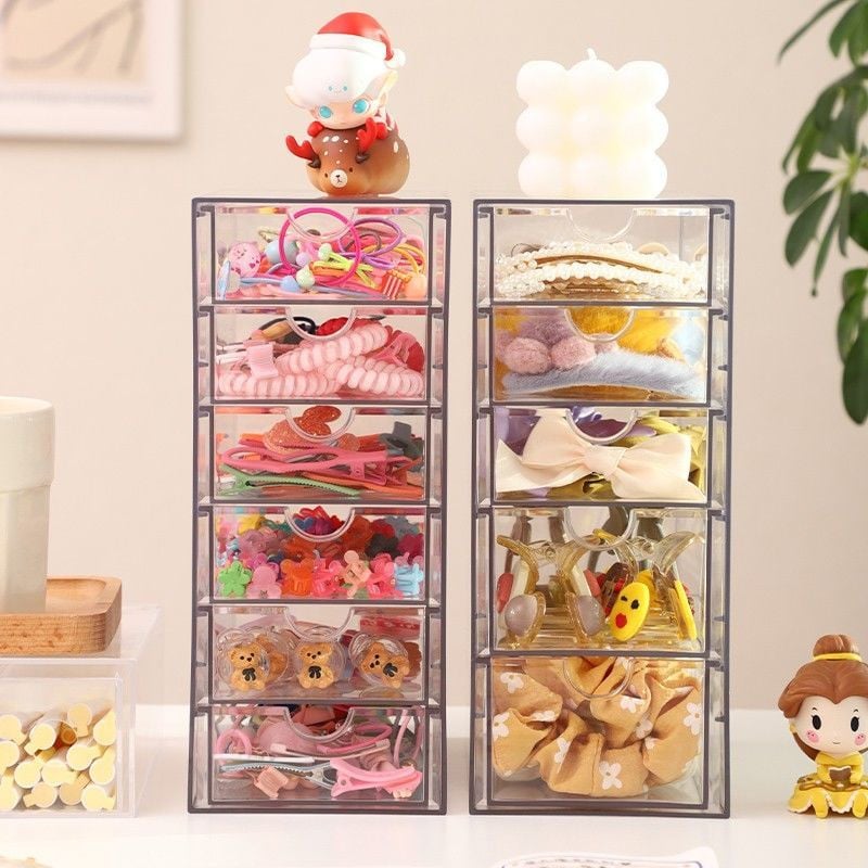 Zásuvka na úložný priestor na gumičky do vlasov, vlasové doplnky, úložná krabička na šperky, plastový stolný organizér na rúž, organizér na papiernictvo