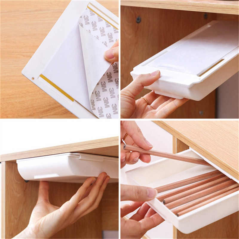 Lipni paslėpta laikymo dėžutė po stalu Makiažo tvarkytuvė po staliu laikymo stalčiais laikymo dėžutė Kanceliarinių prekių laikymo vieta
