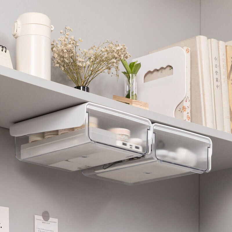 2 buc/lot sertare de depozitare sub birou, organizator pentru biroul de acasă, cutie de depozitare creativă pentru cosmetice, tavă de organizare ascunsă, instrument cadou pentru fete