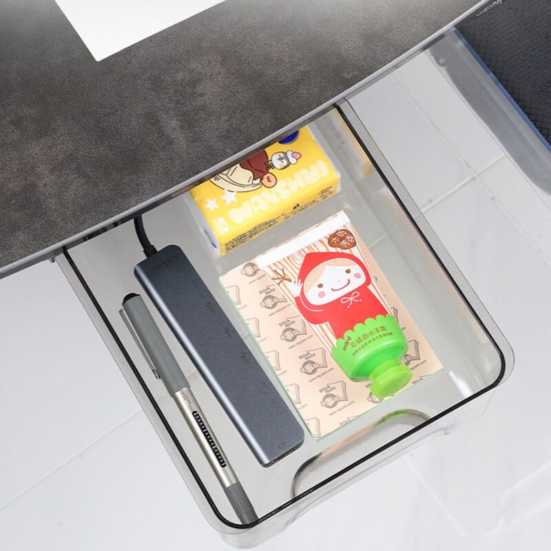 Priehľadný úložný box pod zásuvku na stôl na papiernictvo, kozmetické pero, zásobník na ceruzky, skrytý organizér do kancelárie