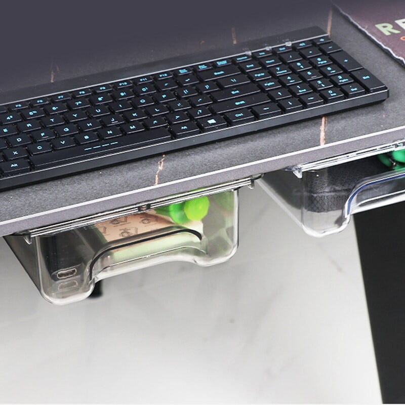 Priehľadný úložný box pod zásuvku na stôl na papiernictvo, kozmetické pero, zásobník na ceruzky, skrytý organizér do kancelárie