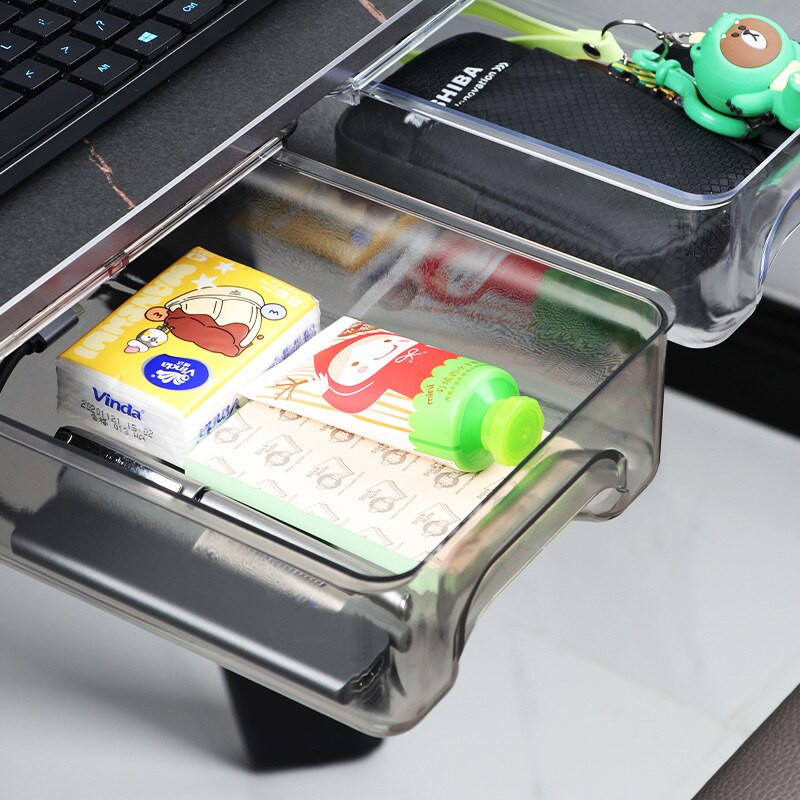 Priehľadný úložný box pod zásuvku na stôl na papiernictvo, kozmetické pero, zásobník na ceruzky, skrytý organizér do kancelárie