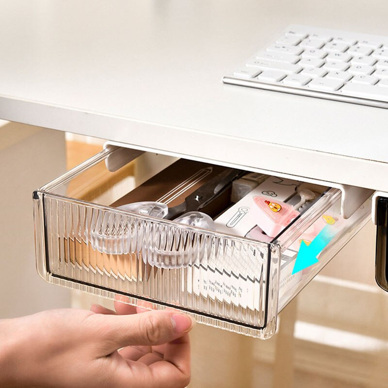 2 ks/sada priehľadných úložných boxov pod zásuvky na stôl, organizér do domácej kancelárie, kreatívny skrytý organizér na tácky