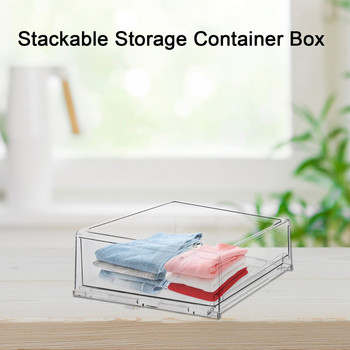 Прозрачни подреждащи се кошчета за съхранение за организиране на килер и гардероб Прозрачна кутия за подреждане на контейнери за многократна употреба с издърпващо се чекмедже