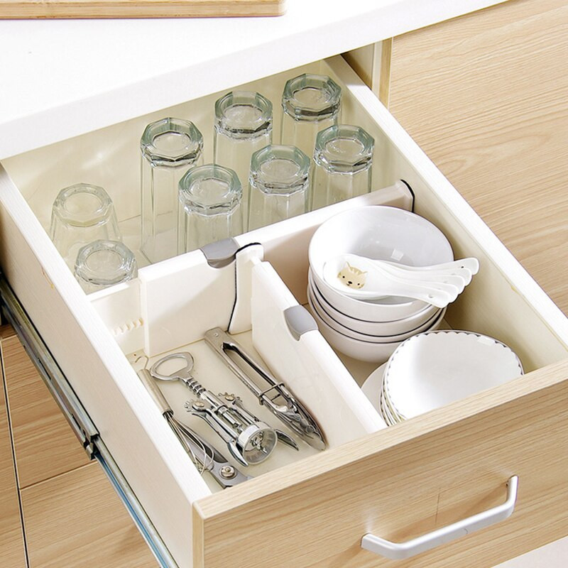 Állítható tároló fiókok elválasztó Behúzható műanyag fiók válaszfaltartó Háztartási tároló deszka konyhai szervező