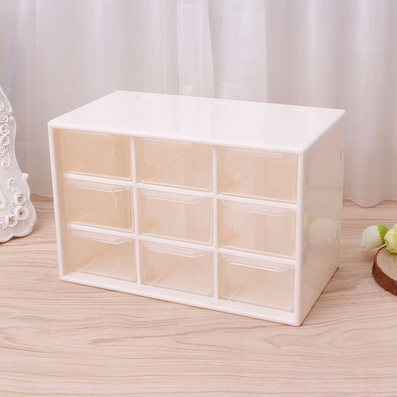 Nová 9-zásuvková plastová úložná skrinka na stôl, box na make-up, organizér na šperky, domáce úložné zásuvky, 2 farby