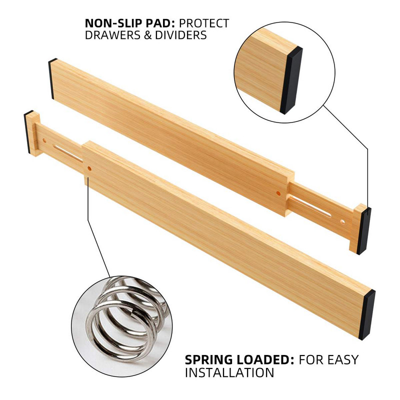 4 ks nastaviteľné bambusové deliace priečky do zásuviek, drevené deliace priečky organizérov, spálňa, detské nastaviteľné bambusové deliace priečky do zásuviek na spodnú bielizeň