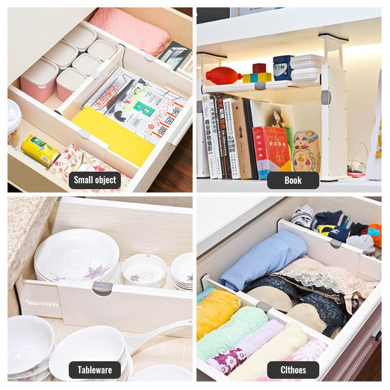 Nastaviteľný organizér do zásuviek, deliaca doska, pre spálňu, kúpeľňovú skrinku, skriňu, kanceláriu, kuchyňu, priečku, úložný priestor