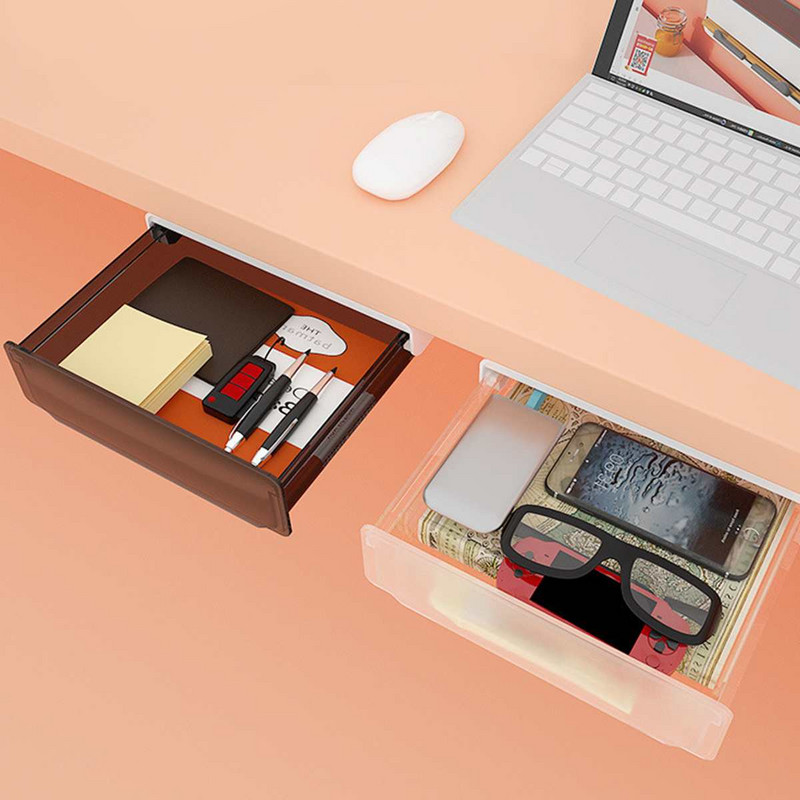 1 ks samolepiaci priehľadný úložný priestor pod stôl skrytý zásuvkový otvor voľný dokončovací box malý úložný box na stôl v ubytovni