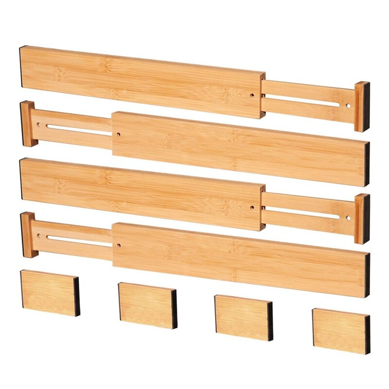Despărțitor sertar reglabil din bambus 43-56 cm Despărțitor sertar extensibil cu arc, sistem de organizare pentru birou.
