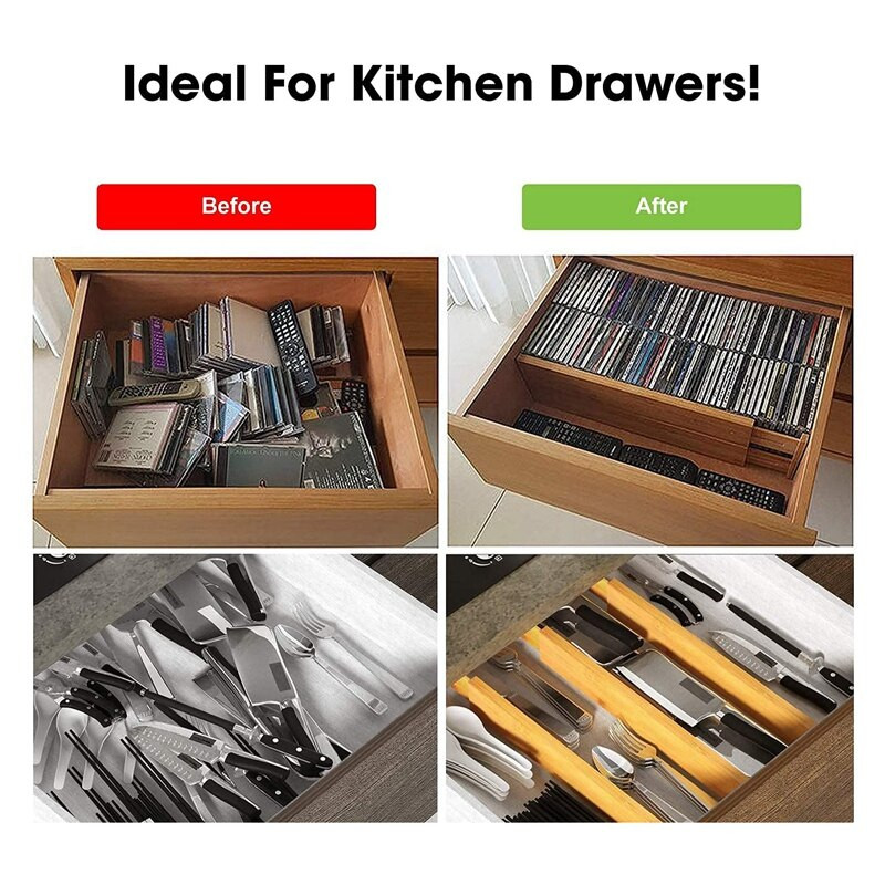 Despărțitor sertar reglabil din bambus 43-56 cm Despărțitor sertar extensibil cu arc, sistem de organizare pentru birou.