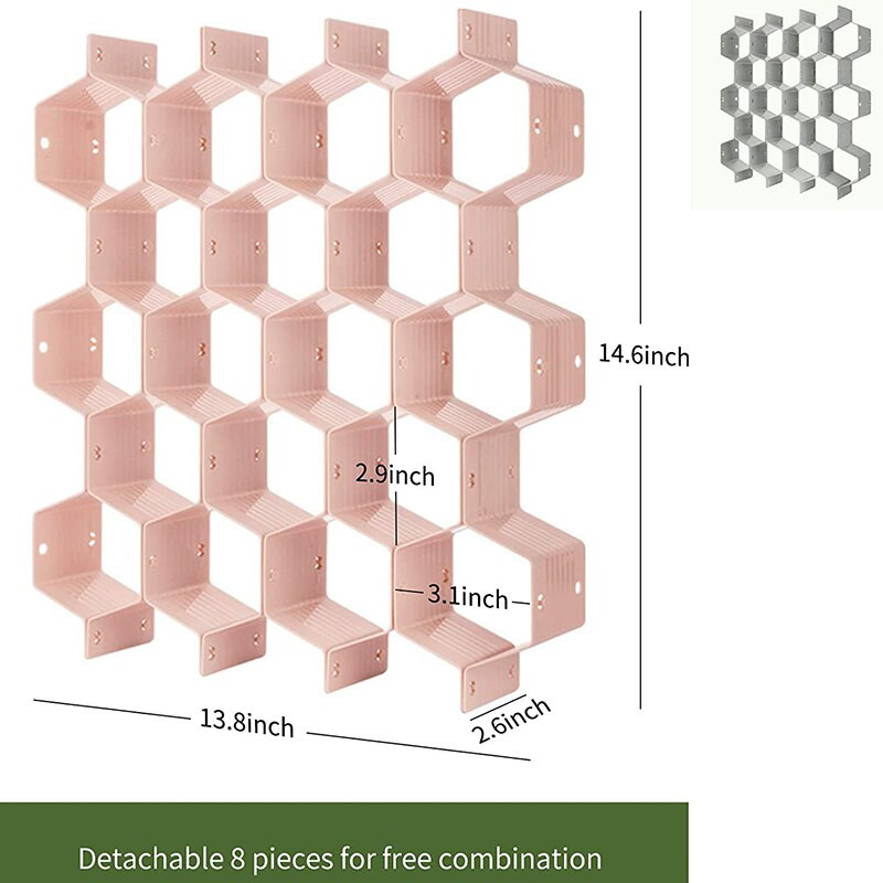 Nastaviteľný oddeľovač zásuviek s voštinovým vzorom na organizér spodnej bielizne, opasku, šatky, ponožiek