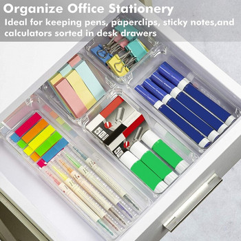 Комплект органайзери за чекмеджета за бюро от 13 части 5 размера Многофункционален скрин и органайзер за чекмеджета за бюро Прозрачна пластмасова табла и персонализирано оформление
