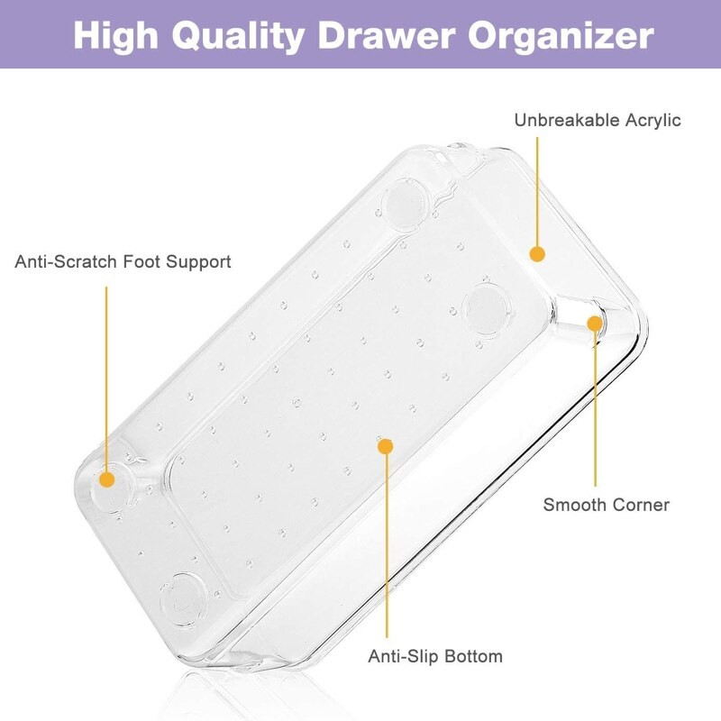 13 daļiņu galda atvilktņu organizatora komplekts 5 izmēri Daudzfunkcionāls kumodes un galda atvilktņu organizators Caurspīdīga plastmasas paplāte un pielāgots izkārtojums