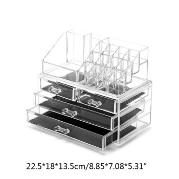 Прозрачен акрилен органайзер за козметика за грим Кутия за съхранение с 4 чекмеджета Червила за бижута Витрини Кутии за плот за баня