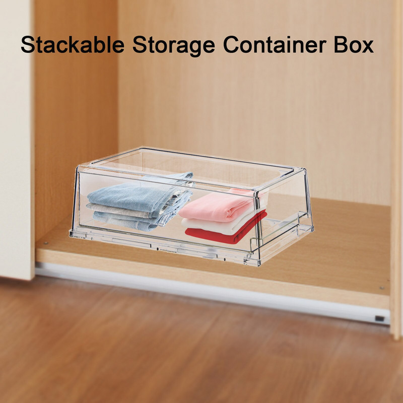 Stohovateľné úložné koše Priehľadná kontajnerová krabica s výsuvnou zásuvkou Stohovateľné priehľadné zásuvkové koše do spálne alebo predsiene