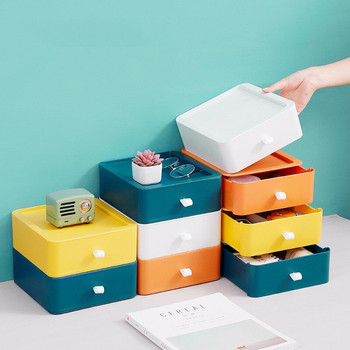 Настолна кутия за съхранение може да се наслагва върху поставка за козметика за червила Обикновена едноцветна чекмедже Тип офис кошница за съхранение на настолен компютър