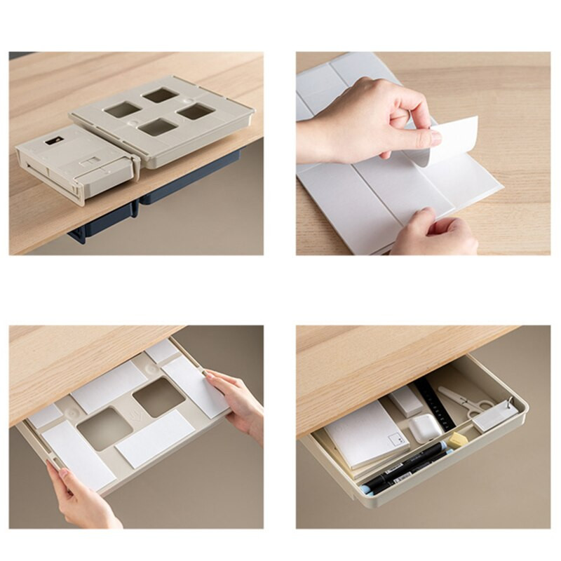 1 sertar auto-adeziv din plastic sub birou, sertar de depozitare pentru masă, pix portabil, cutie de papetărie pentru birou Hmoe