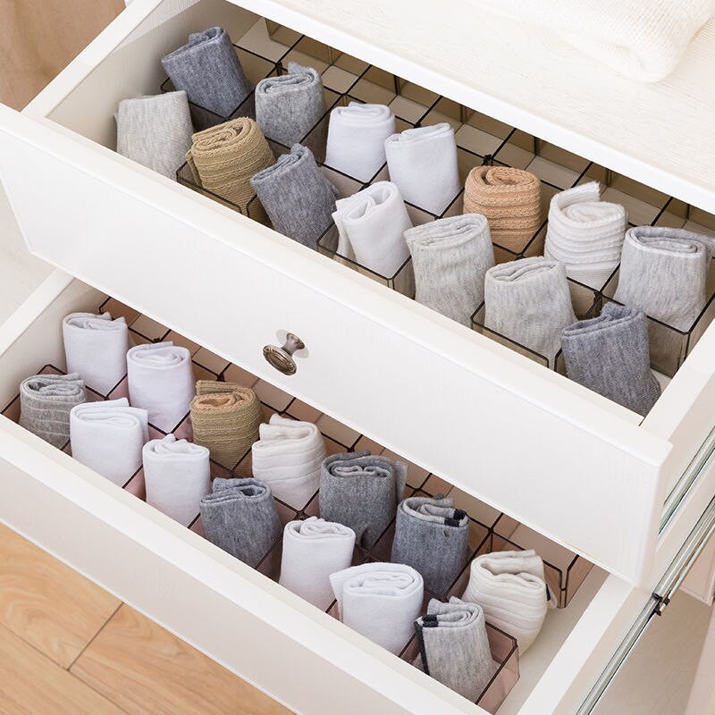 Úložný deliaci box Hive, organizér do zásuviek, modré kontajnery, oddeľovač skriniek, malé veci, stohovateľné na kozmetiku, ponožky, spodnú bielizeň