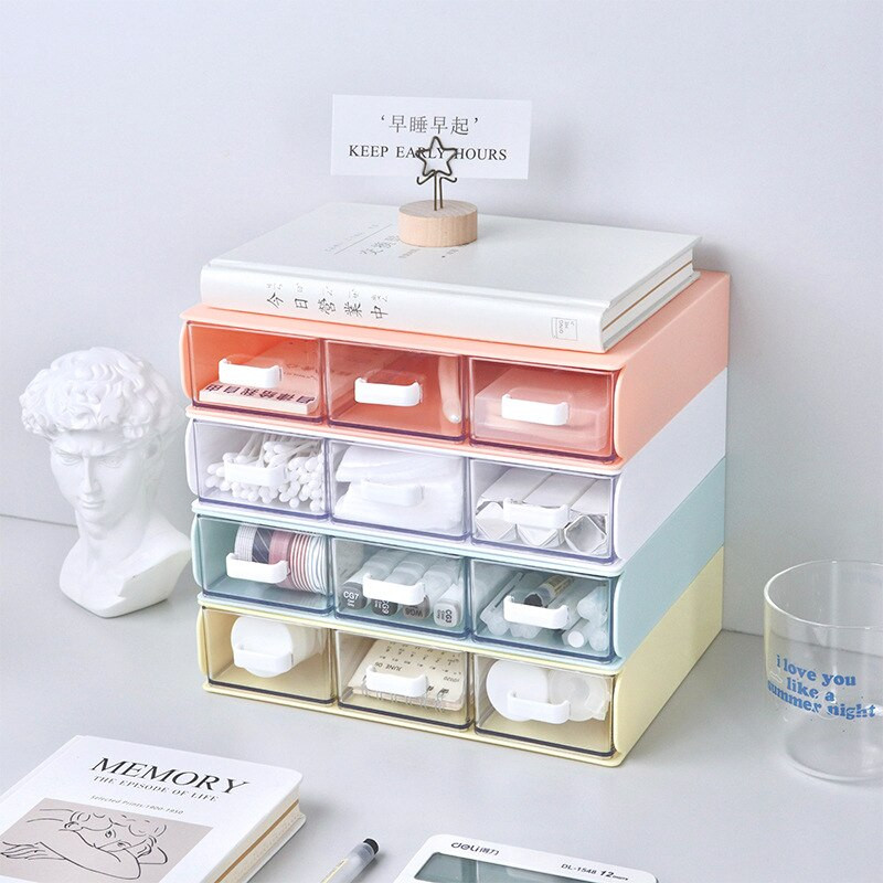 Organizator de birou stivuibil Cutii de organizare pentru baie Cutie de depozitare cu sertar Organizator de birou de machiaj din plastic pentru birou, școală