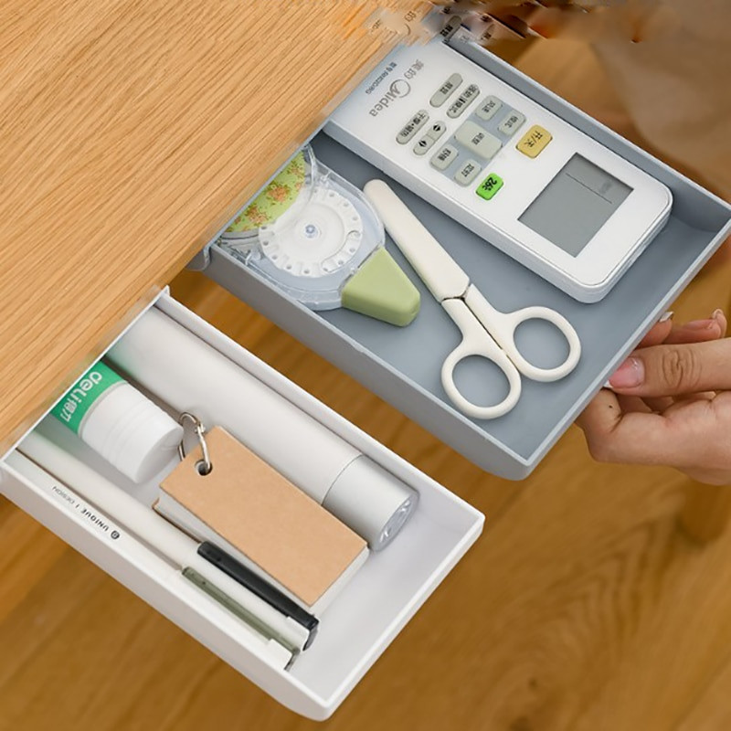 Samolepiaci plastový zásobník pod stôl, skrytý zásobník na ceruzky, organizér na stolové veci, úložný priestor, držiak zásuvky, puzdro 22,3 x 13,5 x 3,5 cm