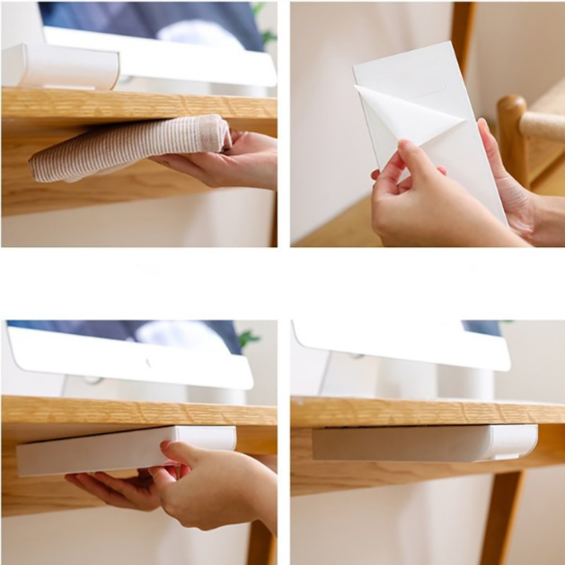 Samolepiaci plastový zásobník pod stôl, skrytý zásobník na ceruzky, organizér na stolové veci, úložný priestor, držiak zásuvky, puzdro 22,3 x 13,5 x 3,5 cm