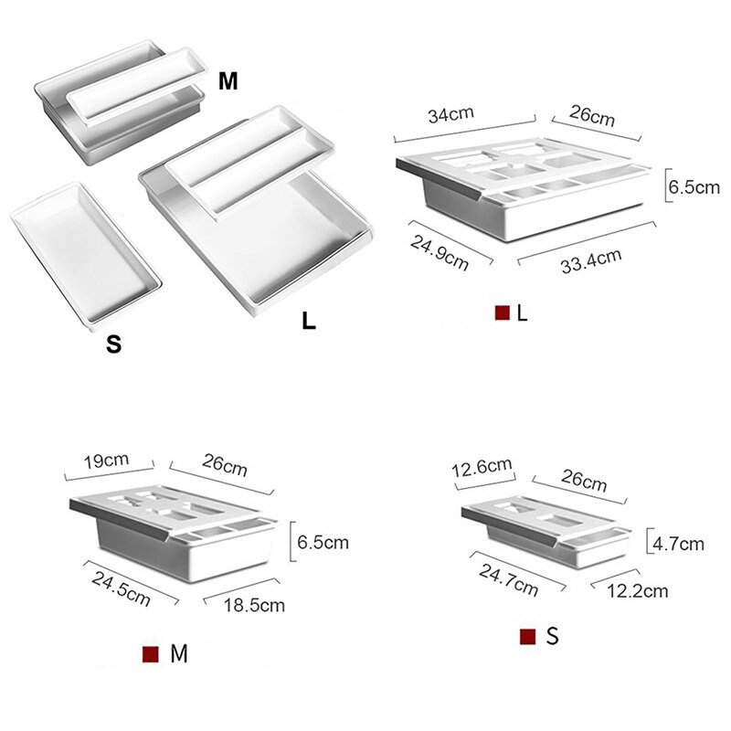 Vysúvací stolový organizér so zásuvkou, samolepiaci stacionárny úložný kontajner pre domácu kanceláriu, školu, veľkosť S/M/L